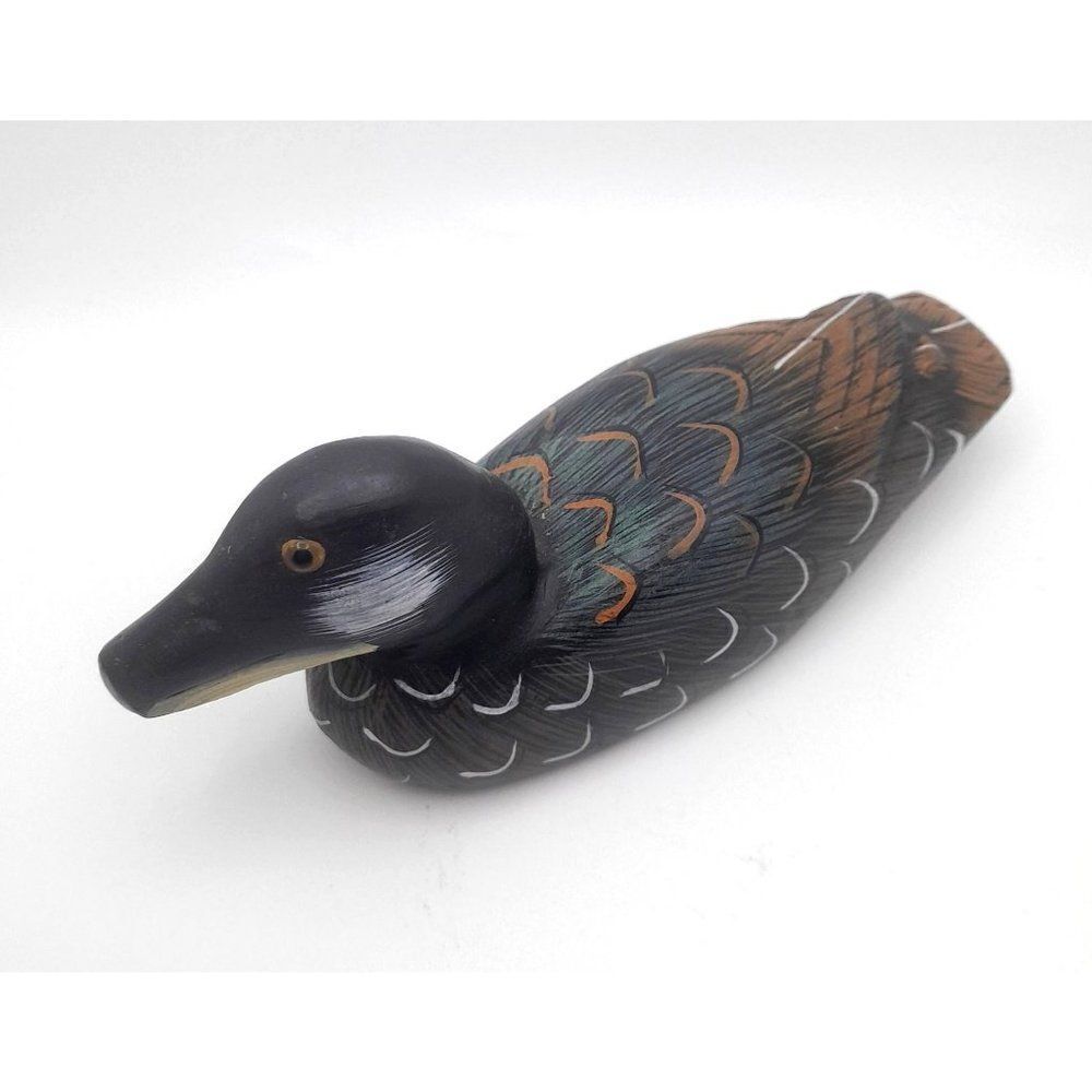 Wood Duck Decoy Hand Painted 3D Plastic Eyes Decorative 6" x 2.75"